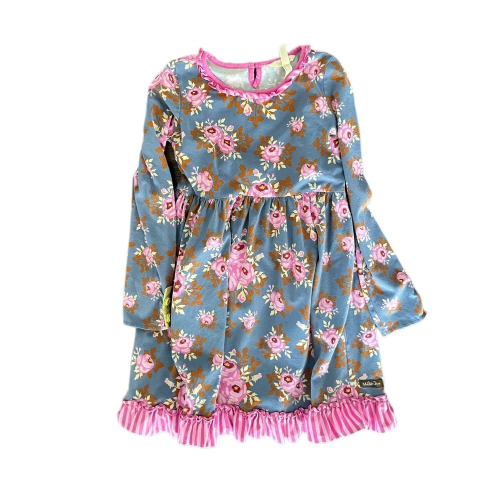 Matilda Jane Make Believe Fairy Tales Floral Ruffle Jersey Knit Dress Girls 10